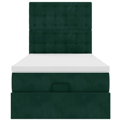 vidaXL Lit ottoman avec matelas et LED Vert foncé 90x200 cm Velours