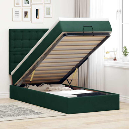 vidaXL Lit ottoman avec matelas et LED Vert foncé 90x200 cm Velours