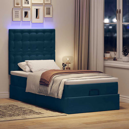 Ottoman-Bett mit Matratzen & LEDs Dunkelblau 90x200 cm Samt