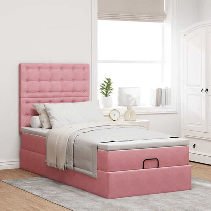 vidaXL Lit ottoman avec matelas et LED Rose 90x200 cm Velours