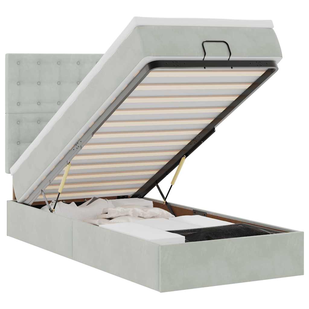 vidaXL Lit ottoman avec matelas et LED Gris clair 100x200 cm Velours