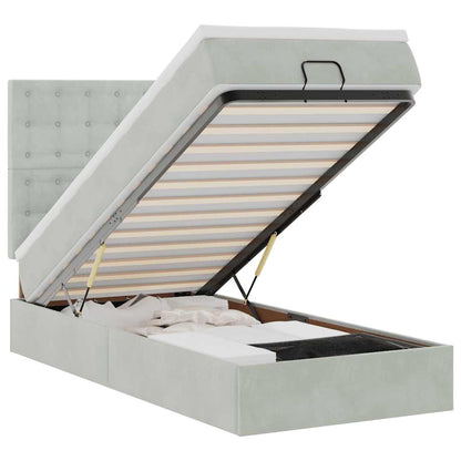 vidaXL Lit ottoman avec matelas et LED Gris clair 100x200 cm Velours
