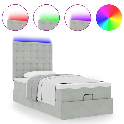 vidaXL Lit ottoman avec matelas et LED Gris clair 100x200 cm Velours