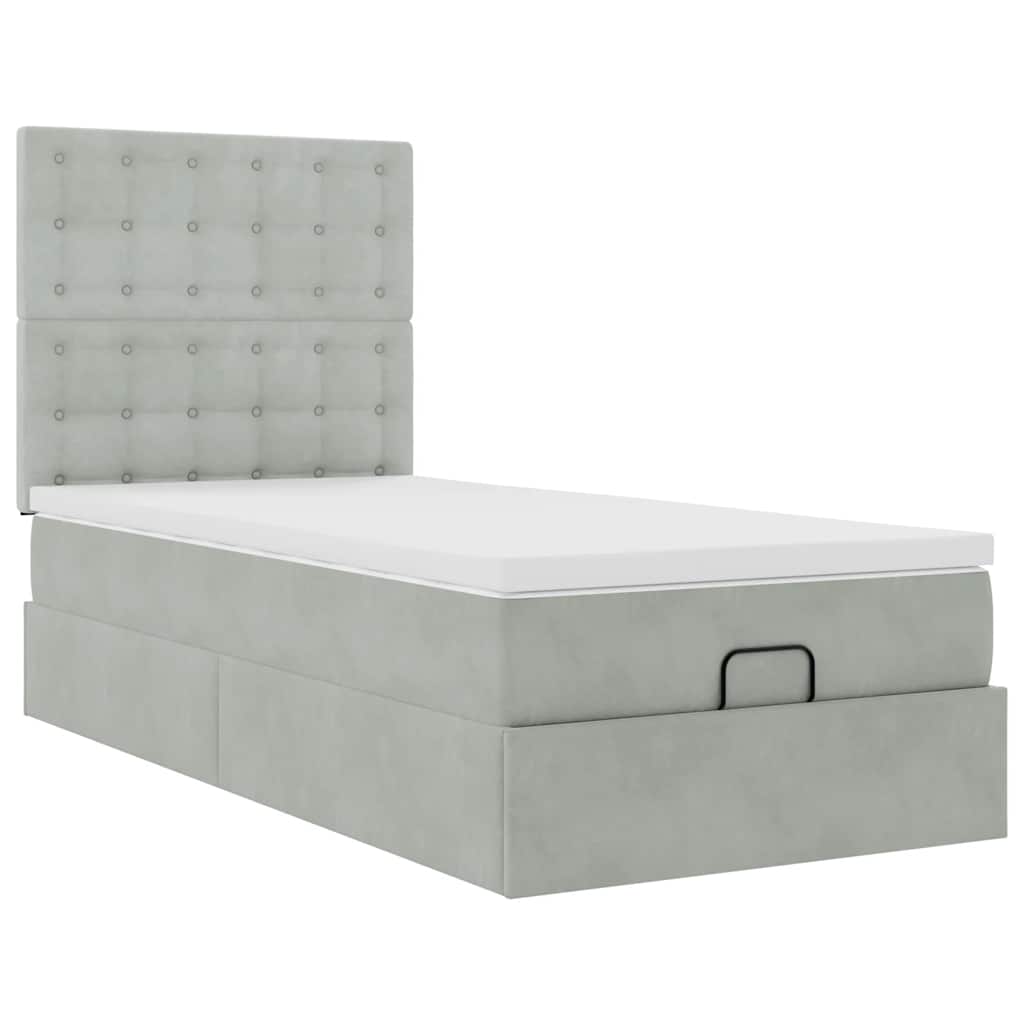 vidaXL Lit ottoman avec matelas et LED Gris clair 100x200 cm Velours