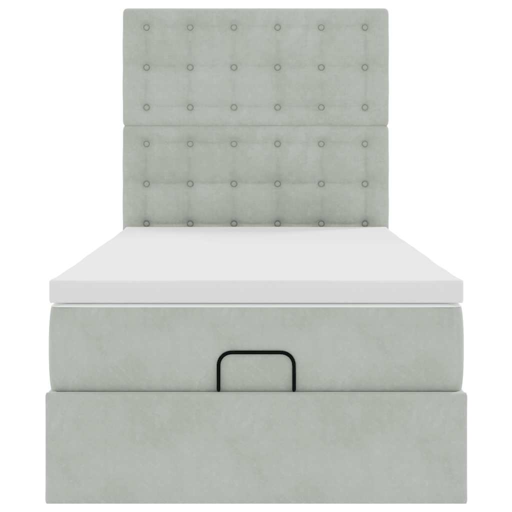 vidaXL Lit ottoman avec matelas et LED Gris clair 100x200 cm Velours