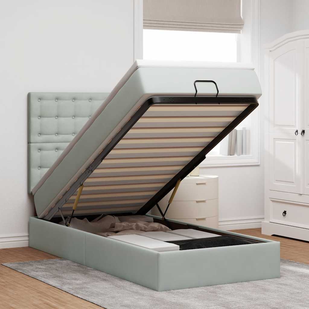 vidaXL Lit ottoman avec matelas et LED Gris clair 100x200 cm Velours
