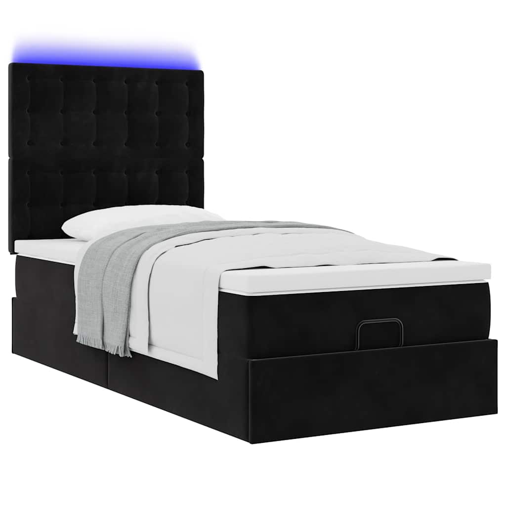 Ottoman-Bett mit Matratzen & LEDs Schwarz 100x200 cm Samt