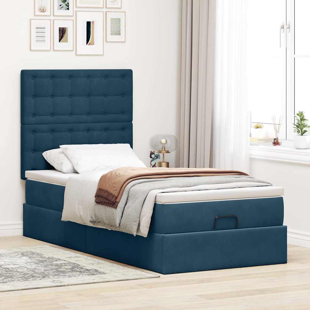 vidaXL Lit ottoman avec matelas et LED Bleu foncé 100x200 cm Velours