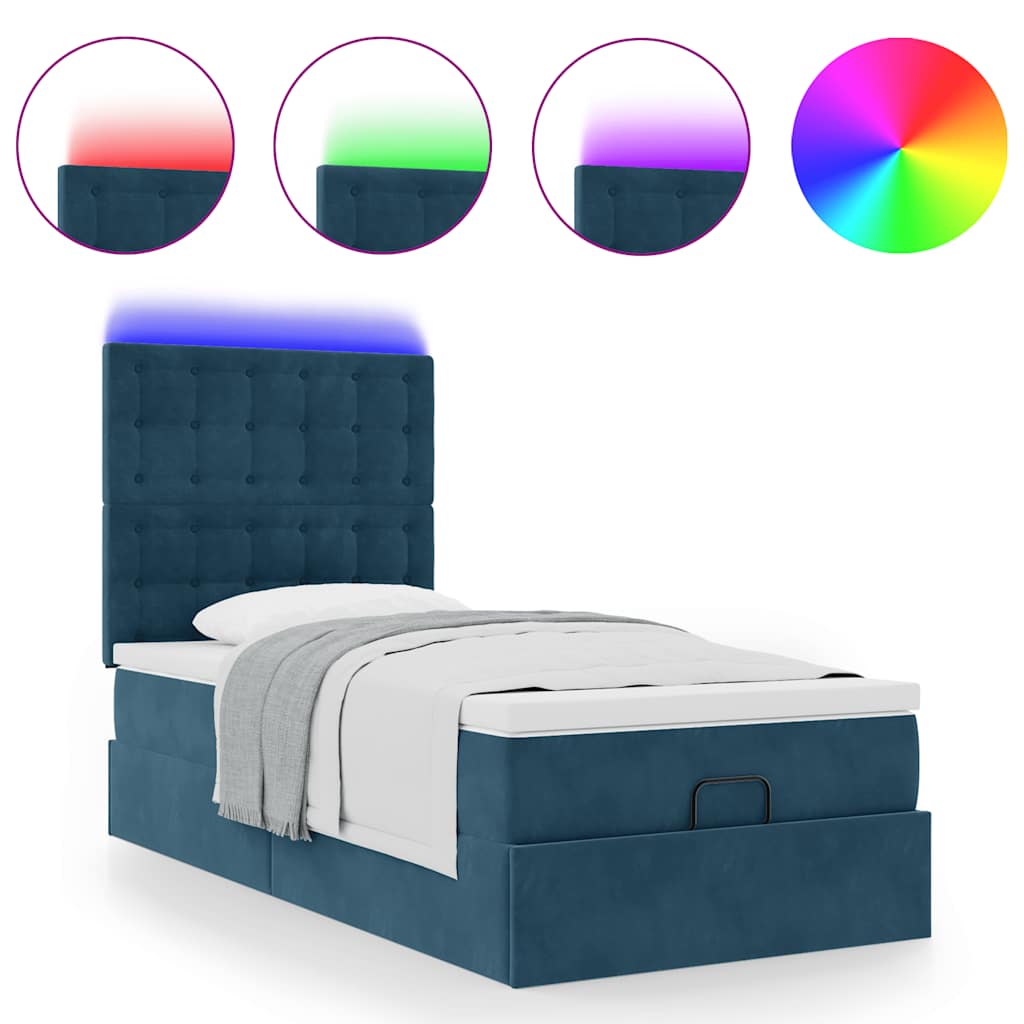 vidaXL Lit ottoman avec matelas et LED Bleu foncé 100x200 cm Velours