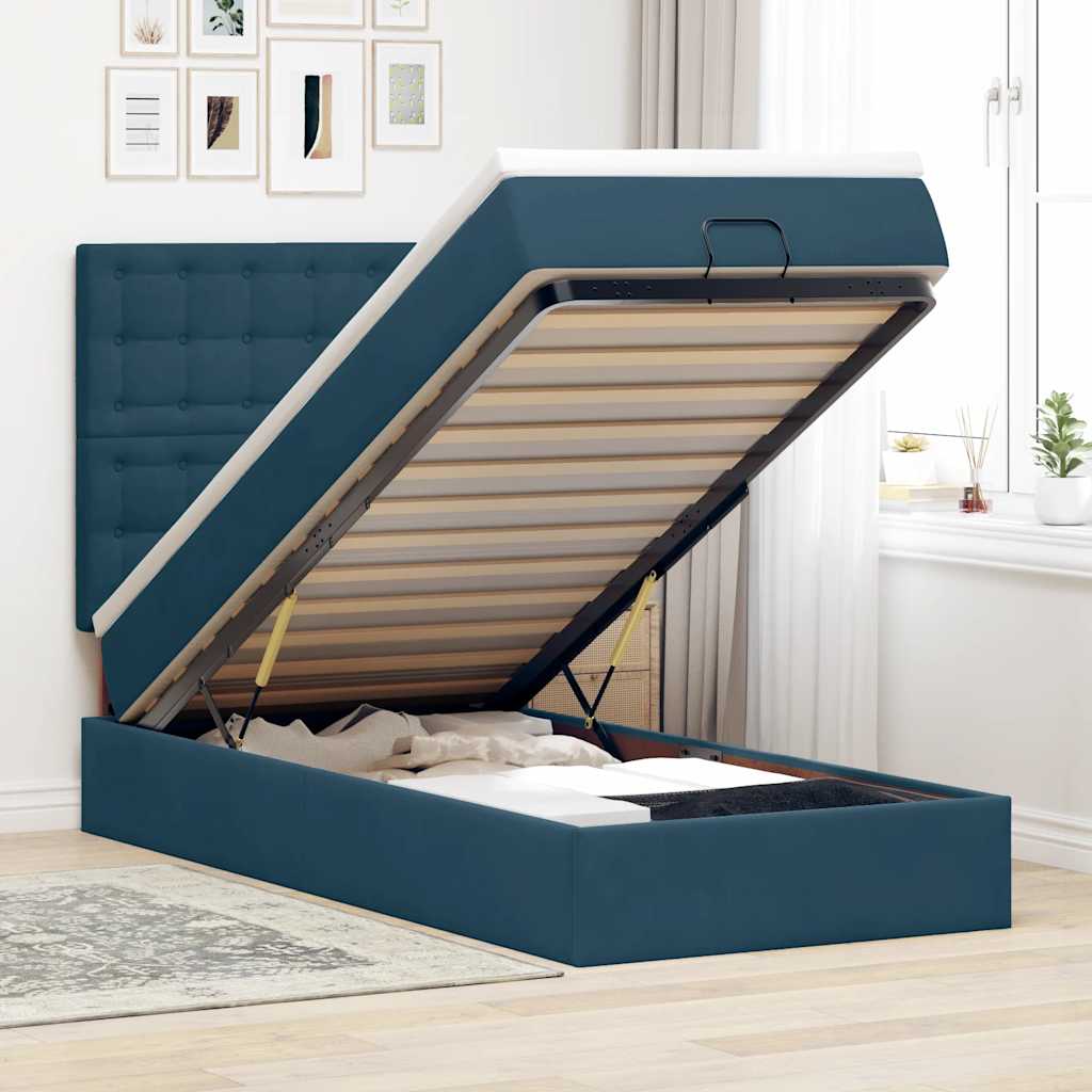 vidaXL Lit ottoman avec matelas et LED Bleu foncé 100x200 cm Velours