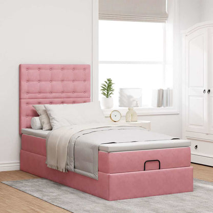 vidaXL Lit ottoman avec matelas et LED Rose 100x200 cm Velours