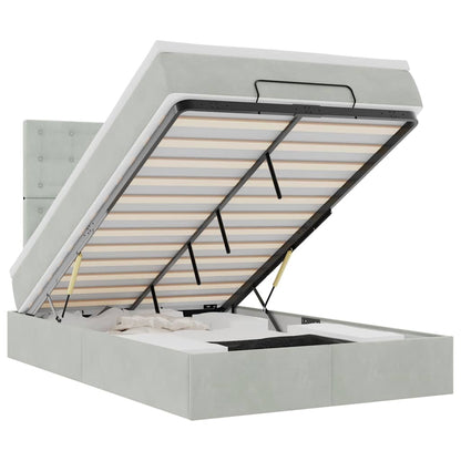 Ottoman-Bett mit Matratzen & LEDs Hellgrau 120x190 cm Samt