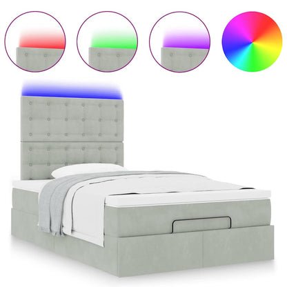 Ottoman-Bett mit Matratzen & LEDs Hellgrau 120x190 cm Samt