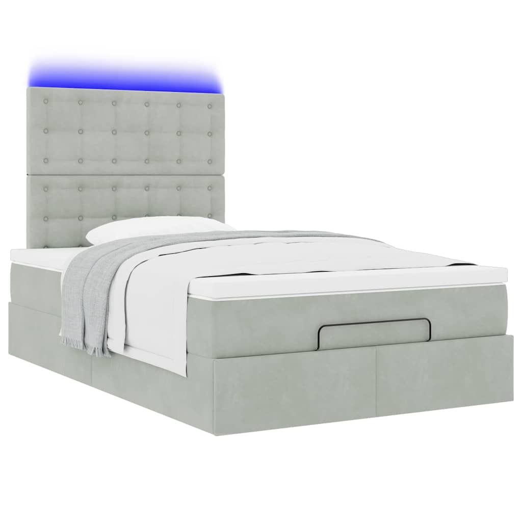 Ottoman-Bett mit Matratzen & LEDs Hellgrau 120x190 cm Samt