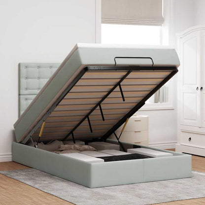 Ottoman-Bett mit Matratzen & LEDs Hellgrau 120x190 cm Samt