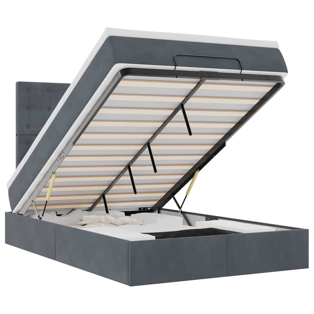 Ottoman-Bett mit Matratzen & LEDs Dunkelgrau 120x190 cm Samt