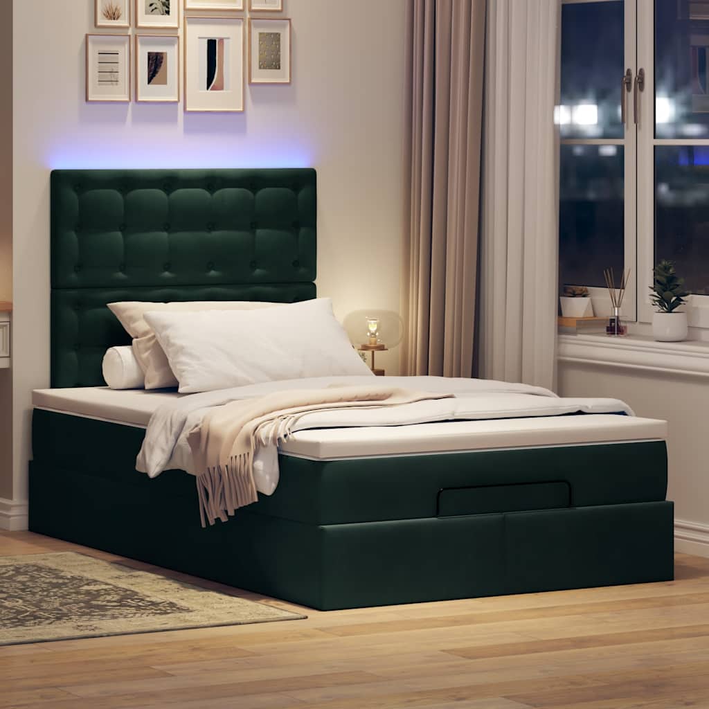 vidaXL Ottoman-Bett mit Matratzen & LEDs Dunkelgrün 120x190 cm Samt