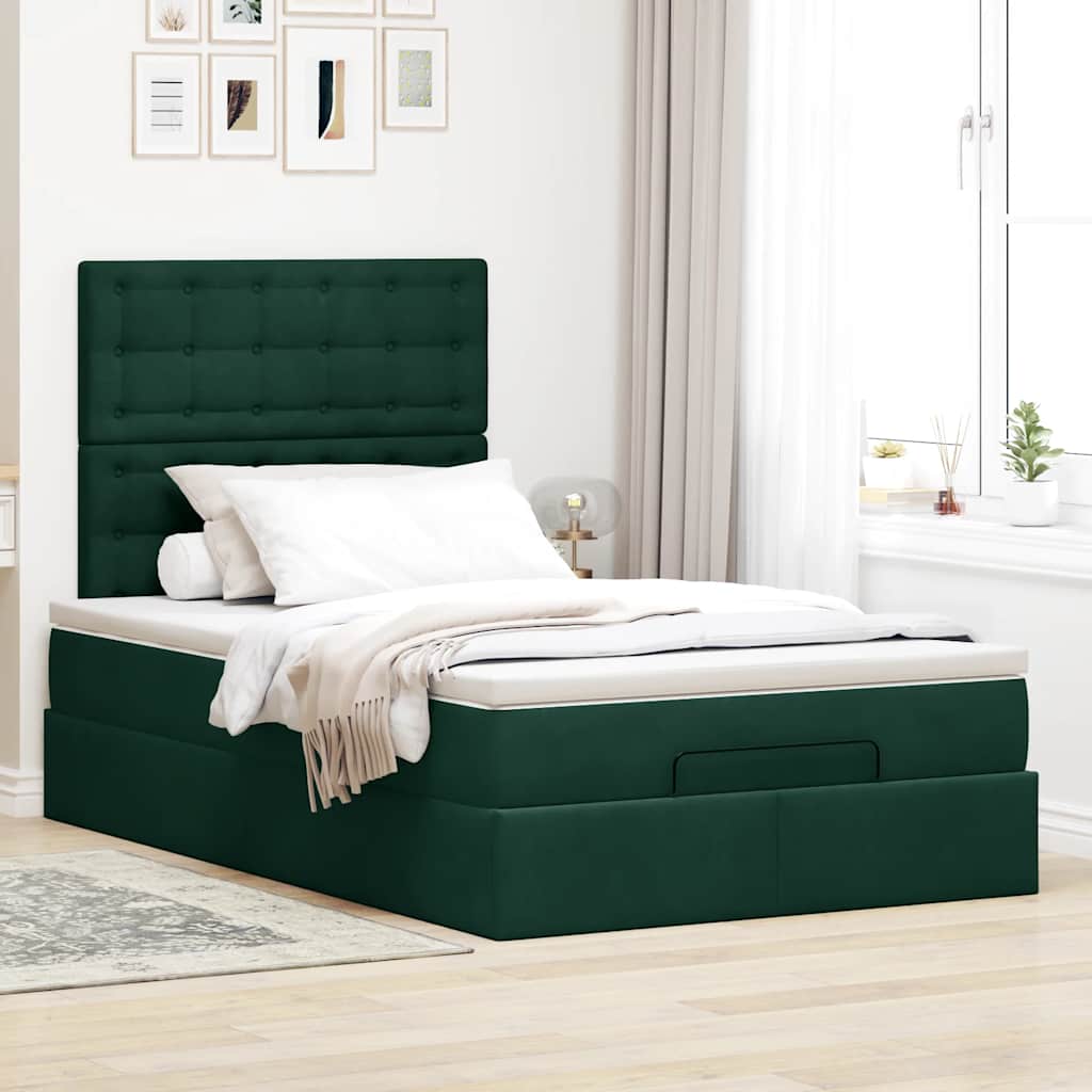 vidaXL Ottoman-Bett mit Matratzen & LEDs Dunkelgrün 120x190 cm Samt