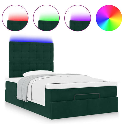 vidaXL Ottoman-Bett mit Matratzen & LEDs Dunkelgrün 120x190 cm Samt