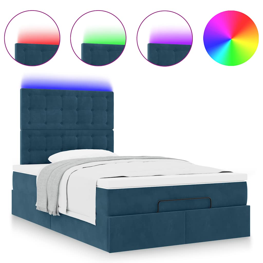 vidaXL Ottoman-Bett mit Matratzen & LEDs Dunkelblau 120x190 cm Samt