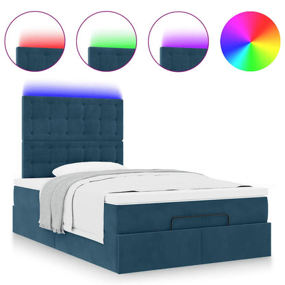vidaXL Ottoman-Bett mit Matratzen & LEDs Dunkelblau 120x190 cm Samt