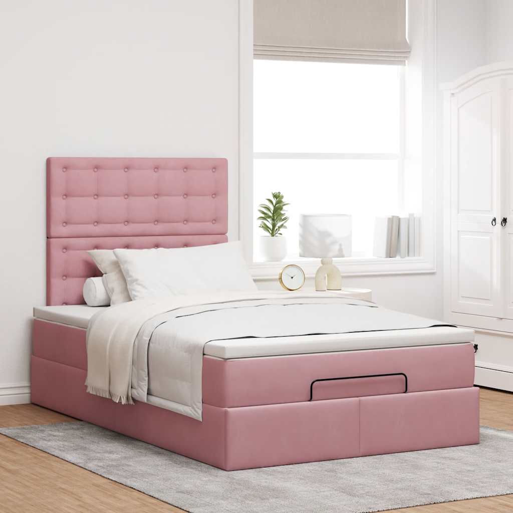 vidaXL Lit ottoman avec matelas et LED Rose 120x190 cm Velours