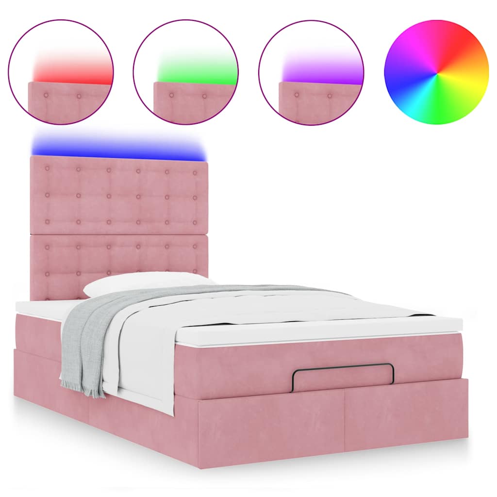 Ottoman-Bett mit Matratzen & LEDs Rosa 120x190 cm Samt