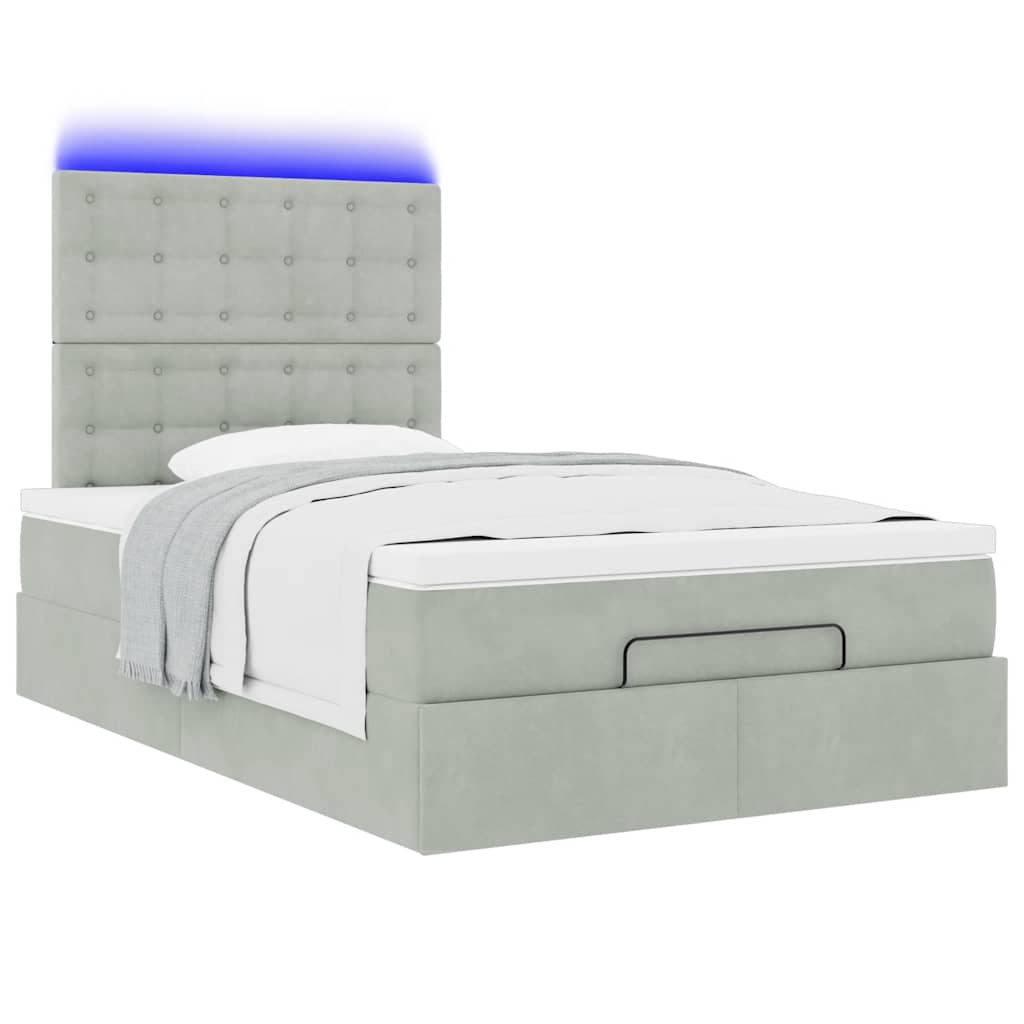 Ottoman-Bett mit Matratzen & LEDs Hellgrau 120x200 cm Samt