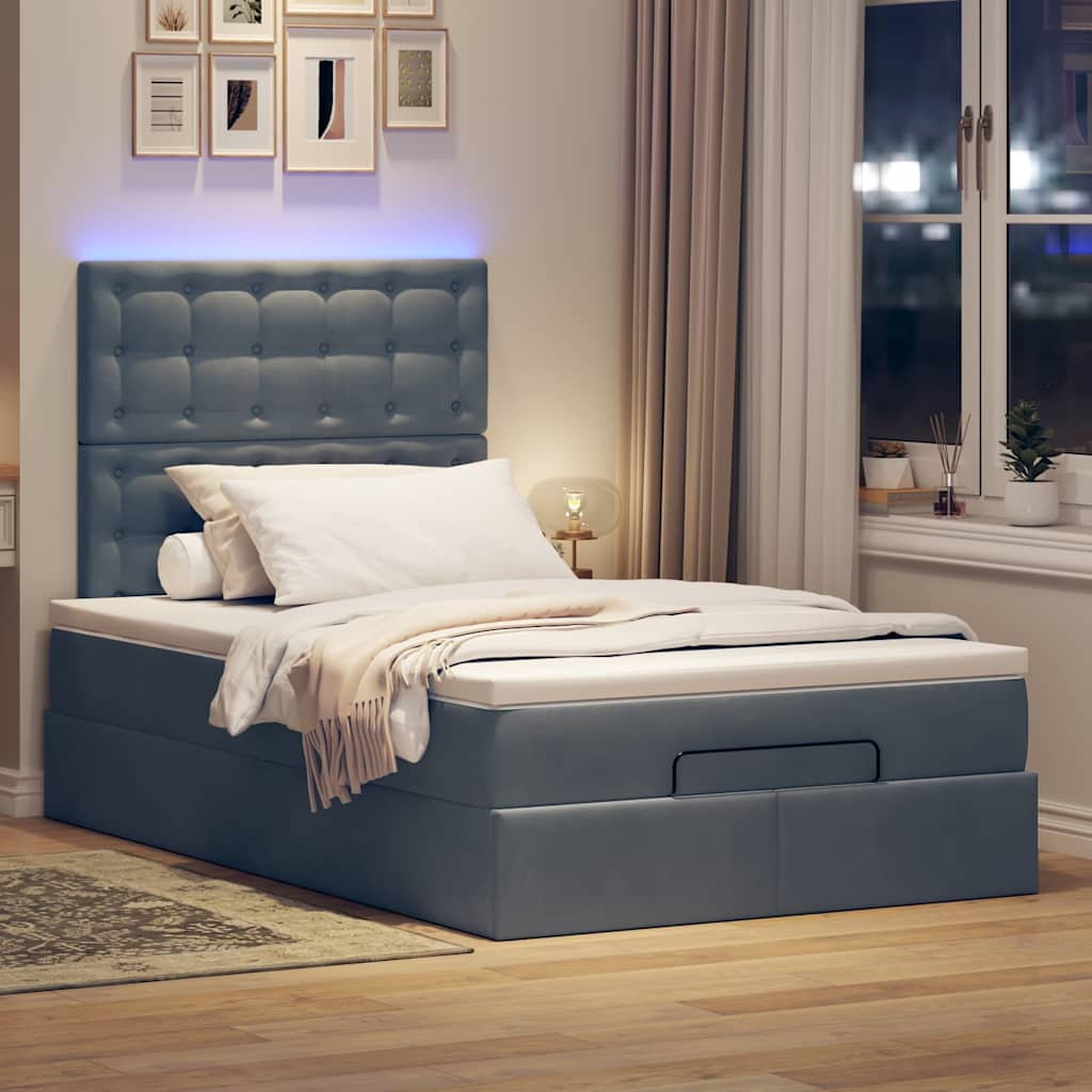 vidaXL Lit-coffre avec matelas et LED Gris foncé 120x200 cm Velours