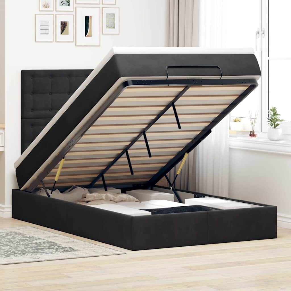 vidaXL Ottoman-Bett mit Matratzen & LEDs Schwarz 120x200 cm Samt