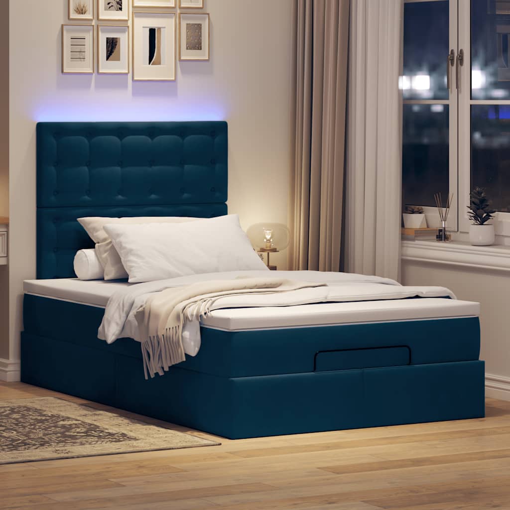 Ottoman-Bett mit Matratzen & LEDs Dunkelblau 120x200 cm Samt