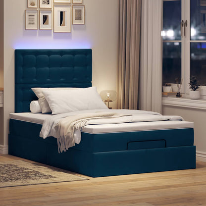 Ottoman-Bett mit Matratzen & LEDs Dunkelblau 120x200 cm Samt