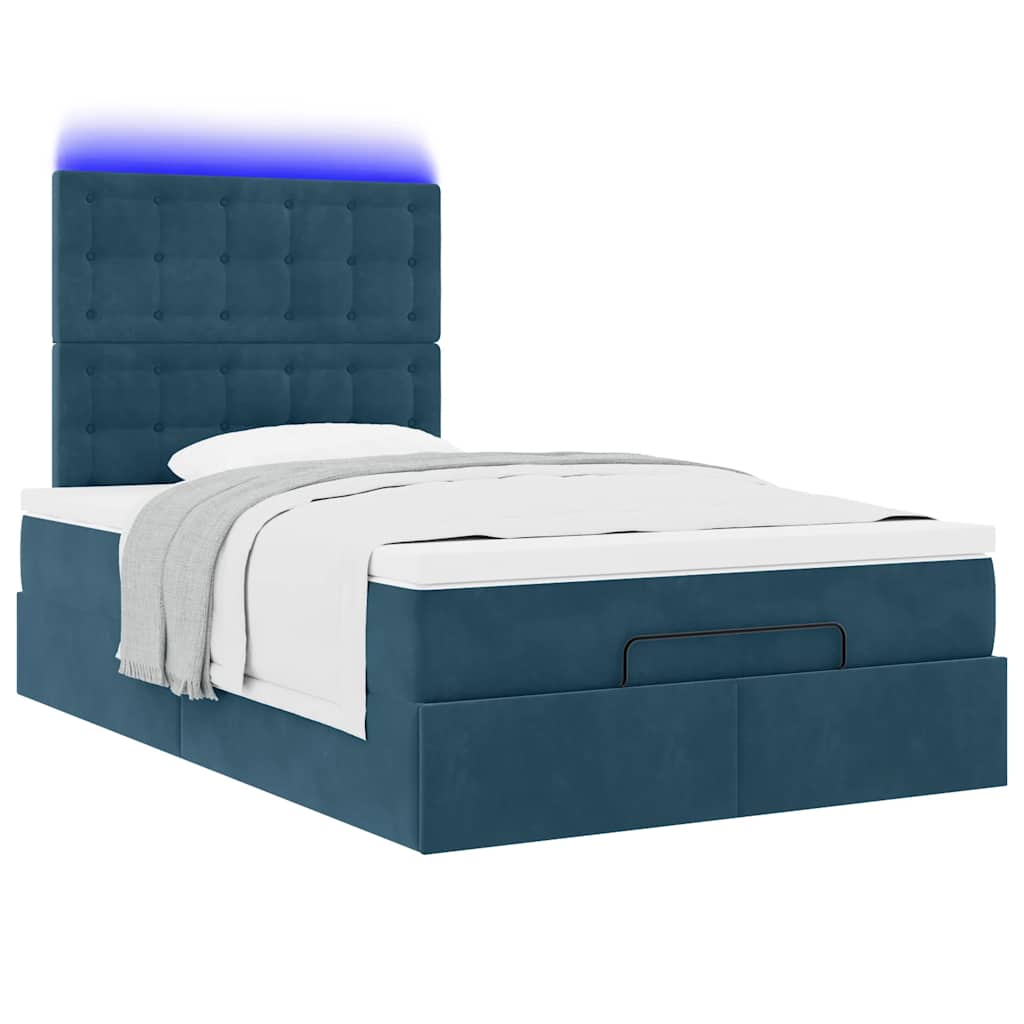 Ottoman-Bett mit Matratzen & LEDs Dunkelblau 120x200 cm Samt