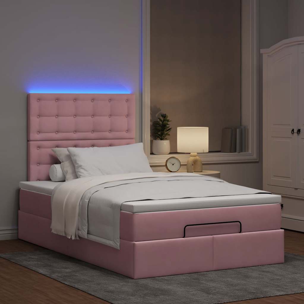 Ottoman-Bett mit Matratzen & LEDs Rosa 120x200 cm Samt