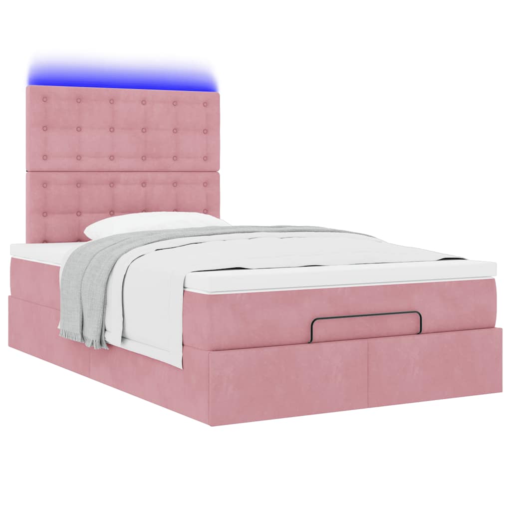 Ottoman-Bett mit Matratzen & LEDs Rosa 120x200 cm Samt