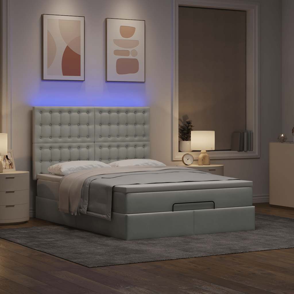 vidaXL Lit ottoman avec matelas et LED Gris clair 140x190 cm Velours