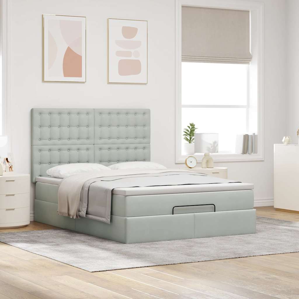vidaXL Lit ottoman avec matelas et LED Gris clair 140x190 cm Velours