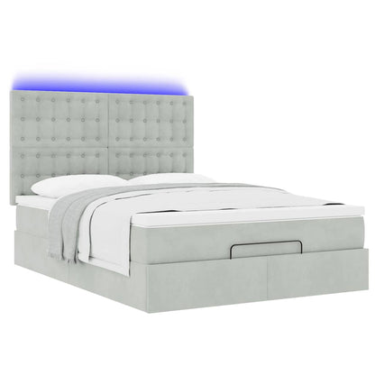 vidaXL Lit ottoman avec matelas et LED Gris clair 140x190 cm Velours