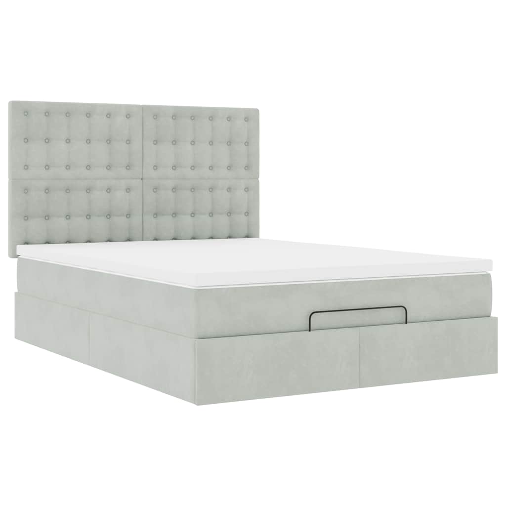 vidaXL Lit ottoman avec matelas et LED Gris clair 140x190 cm Velours