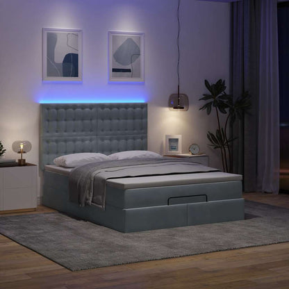 vidaXL Ottoman-Bett mit Matratzen & LEDs Dunkelgrau 140x190 cm Samt