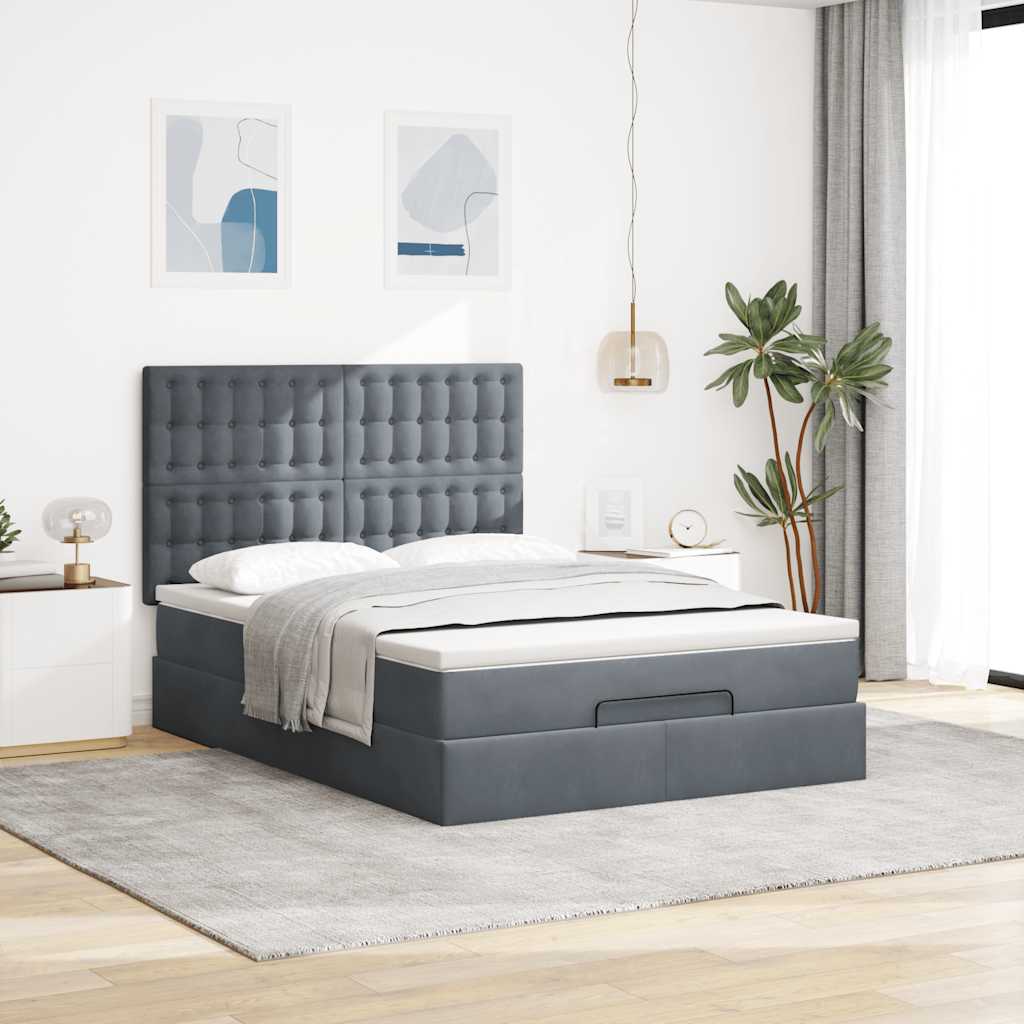 vidaXL Ottoman-Bett mit Matratzen & LEDs Dunkelgrau 140x190 cm Samt