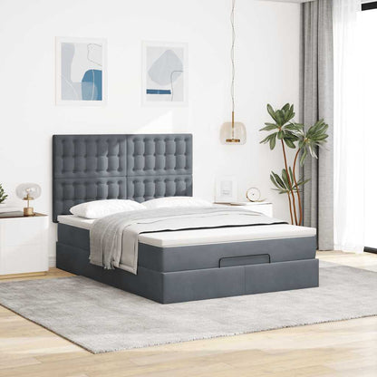 vidaXL Ottoman-Bett mit Matratzen & LEDs Dunkelgrau 140x190 cm Samt