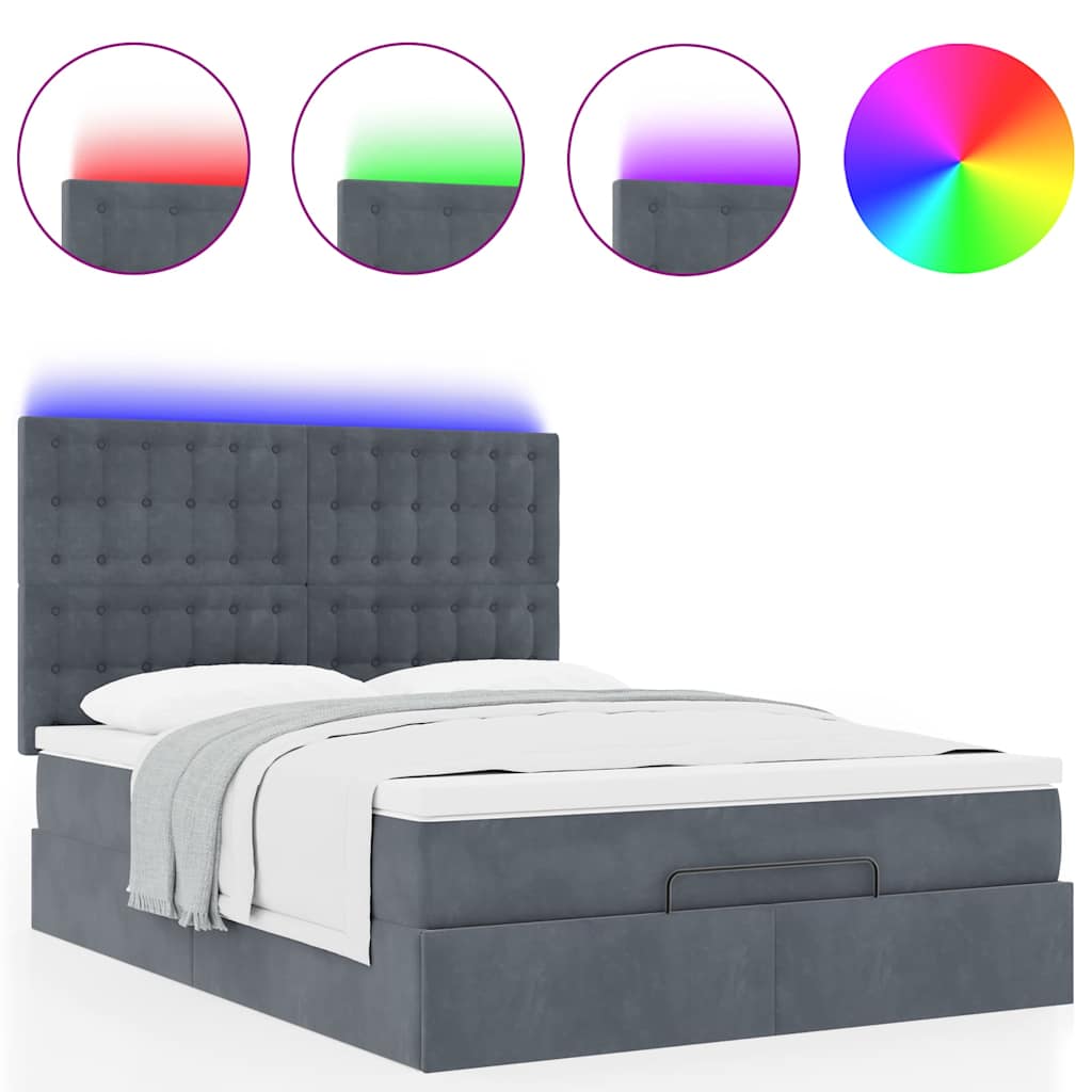vidaXL Ottoman-Bett mit Matratzen & LEDs Dunkelgrau 140x190 cm Samt