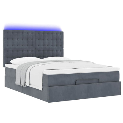 vidaXL Ottoman-Bett mit Matratzen & LEDs Dunkelgrau 140x190 cm Samt