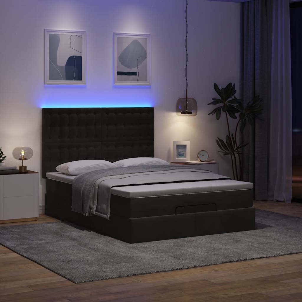 Ottoman-Bett mit Matratzen & LEDs Schwarz 140x190 cm Samt