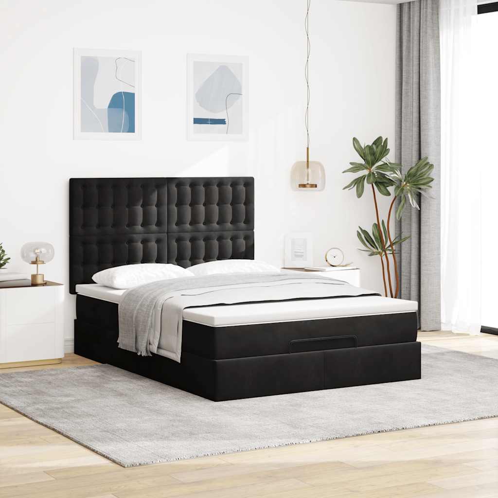 vidaXL Ottoman-Bett mit Matratzen & LEDs Schwarz 140x190 cm Samt