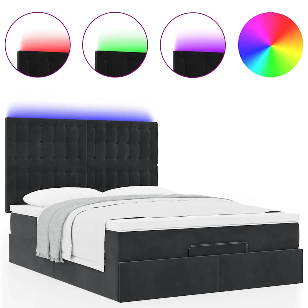 Ottoman-Bett mit Matratzen & LEDs Schwarz 140x190 cm Samt