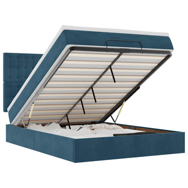 vidaXL Ottoman-Bett mit Matratzen & LEDs Dunkelblau 140x190 cm Samt
