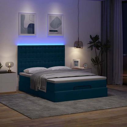 vidaXL Ottoman-Bett mit Matratzen & LEDs Dunkelblau 140x190 cm Samt