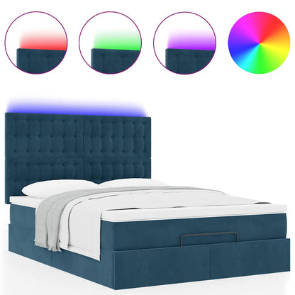 vidaXL Ottoman-Bett mit Matratzen & LEDs Dunkelblau 140x190 cm Samt